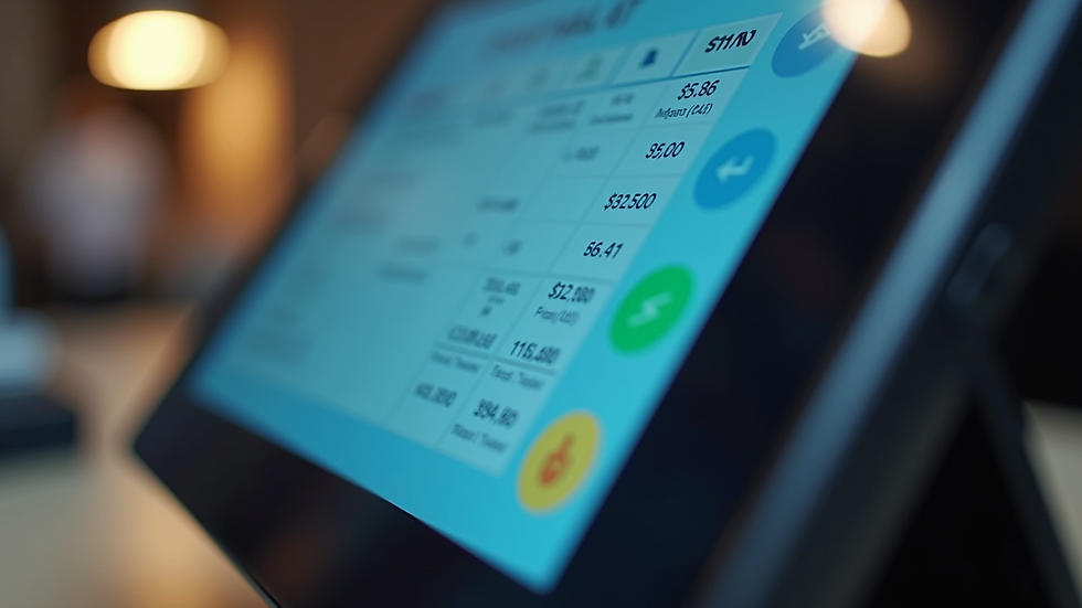 Close-up of a digital cash register screen showing transaction details