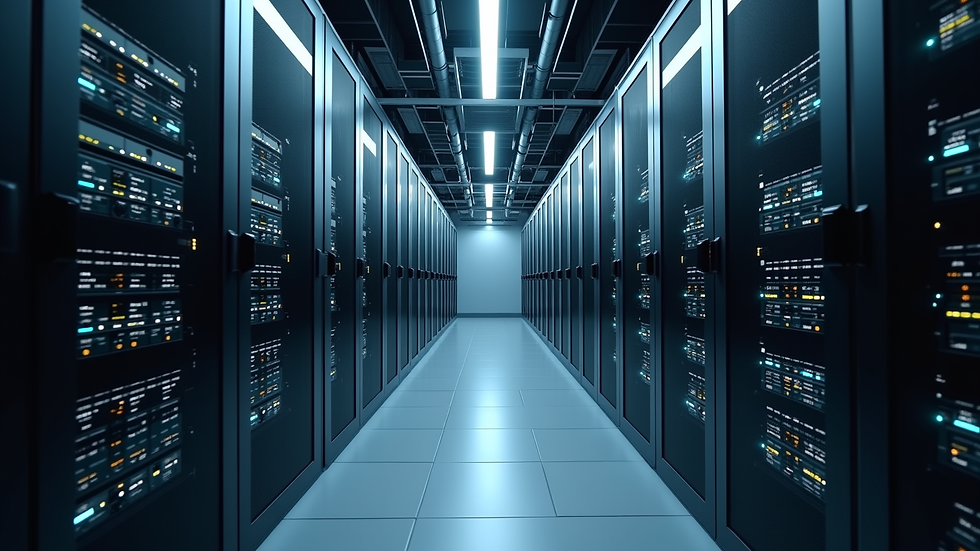 high angle view of server room with cloud computing equipment