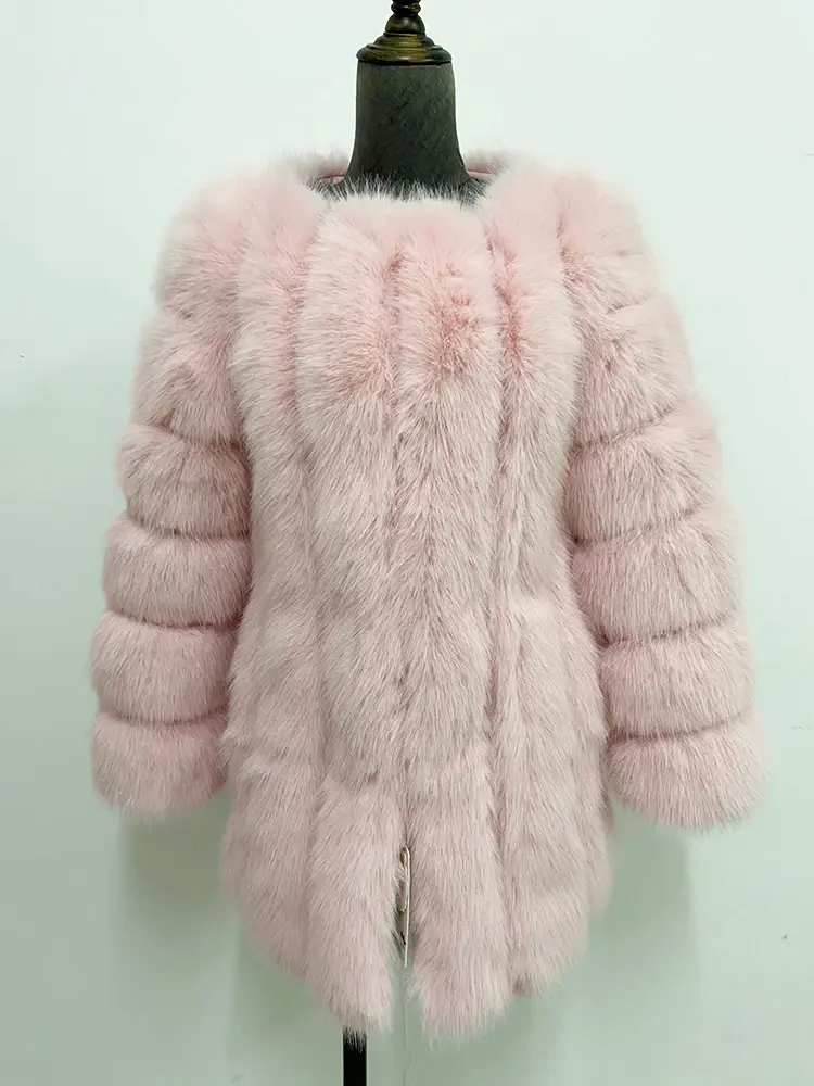 Thumbnail: ZADORIN S-4xl Winter Luxury Faux Fox Fur Coat Slim Long Pink Red Blue Faux Fur