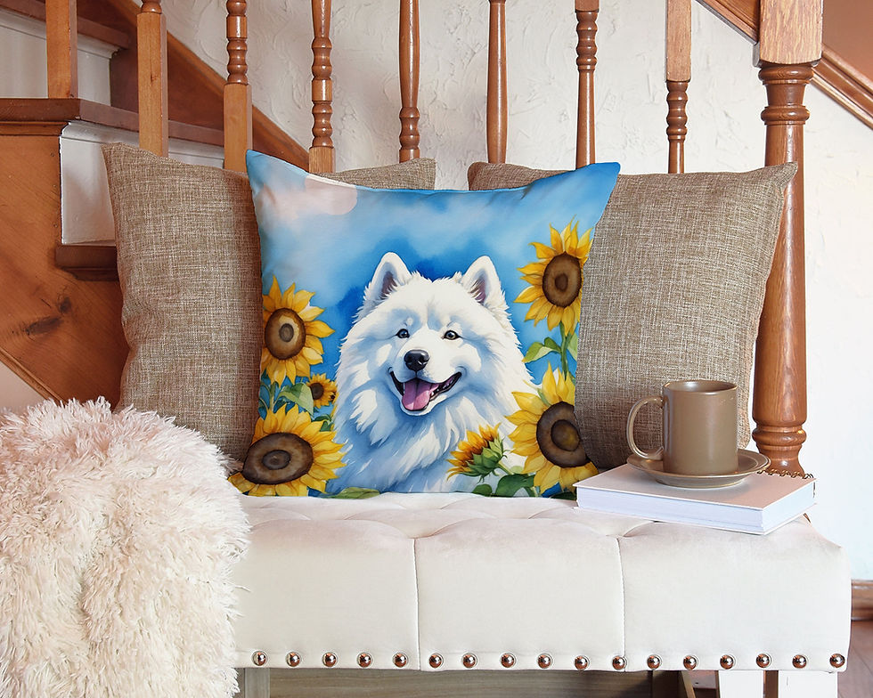 Thumbnail: Samoyed in Sunflowers Throw Pillow