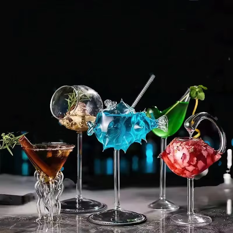 Thumbnail: Cocktail Glass Porcupine Fish Shape Goblet Glass Thorn Fish-Shaped Cup Bar Ktv N