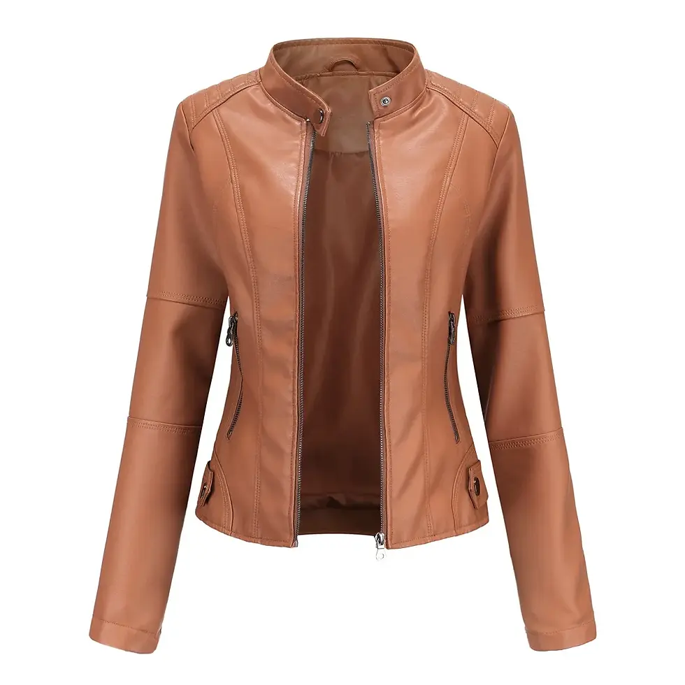 Thumbnail: Vanzikpus Women's Faux Leather Zip-Up Moto Jacket