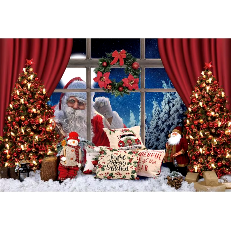 Thumbnail: Old Brick Fireplace Christmas Tree Gift Teddy Bear Baby Photo Backdrop Photograp