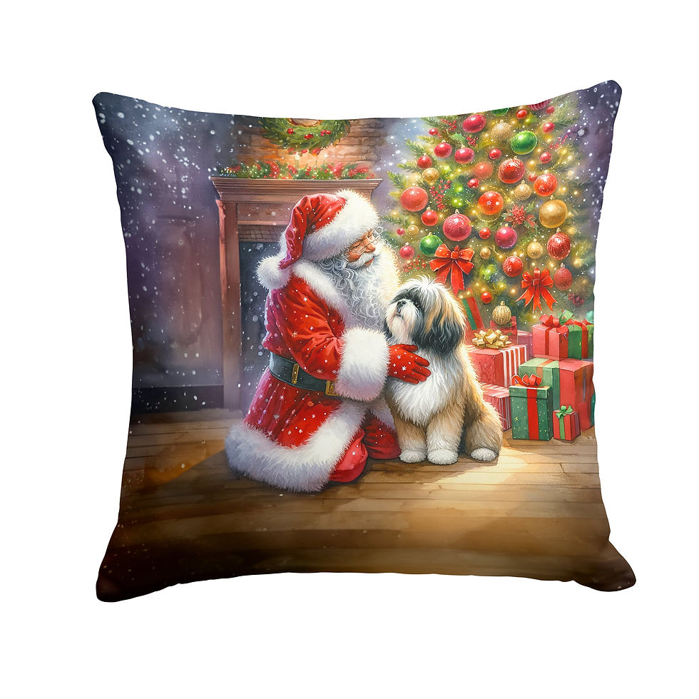 Lhasa Apso and Santa Claus Throw Pillow