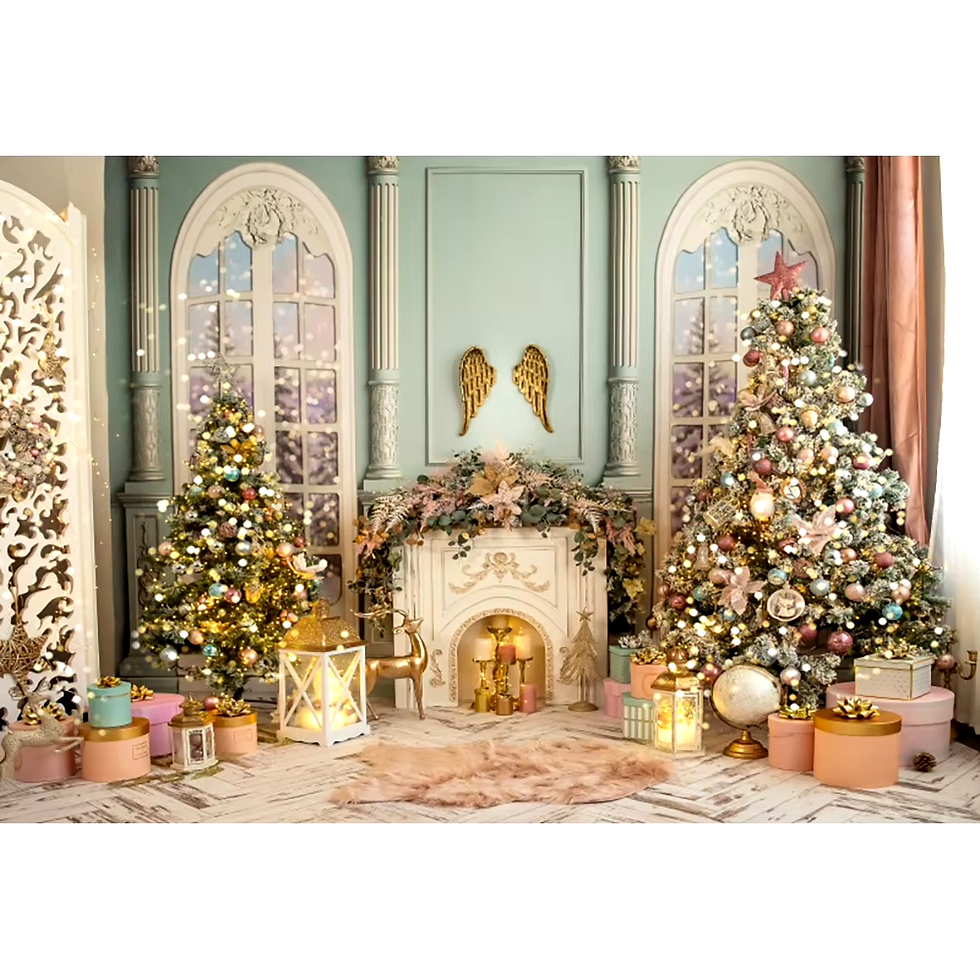 Thumbnail: Old Brick Fireplace Christmas Tree Gift Teddy Bear Baby Photo Backdrop Photograp