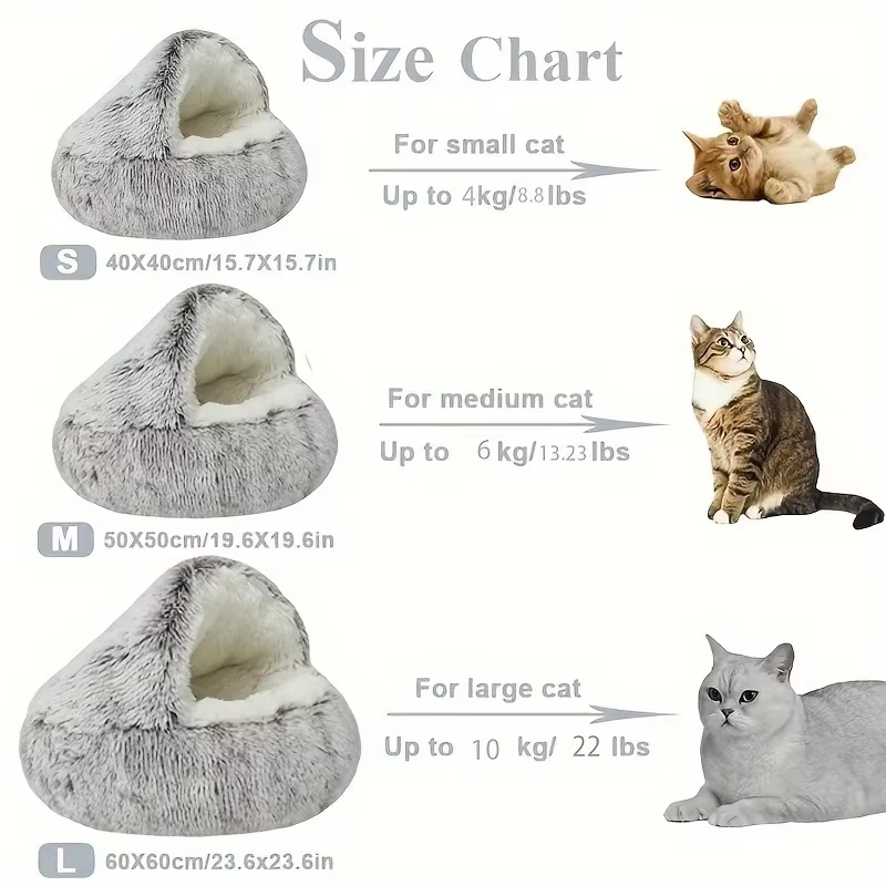 Thumbnail: Winter Plush Pet Cat Bed round Cat Cushion Cat House 2 in 1 Warm Cats Basket Pet