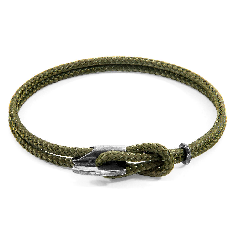 Thumbnail: Khaki Green Padstow Silver and Rope Bracelet