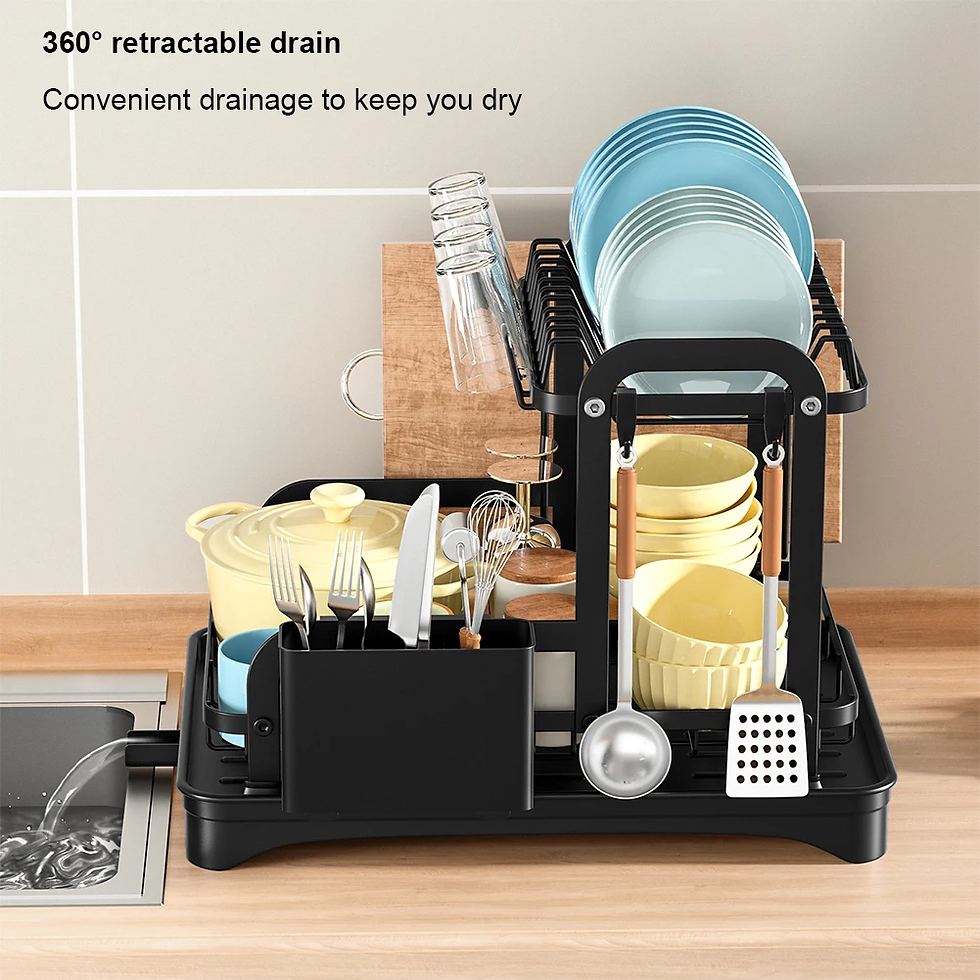 Thumbnail: 2 Tier Dish Bowl Drainer Storage Rack Kitchen Dish Drying Rack with Drain Basket