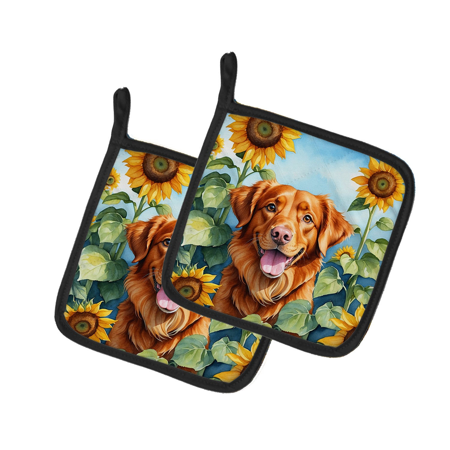 Nova Scotia Duck Toller in Sunflowers Pair of Pot Holders