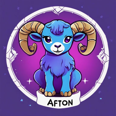 Blue and purple Afton ram mascot for Angel 8