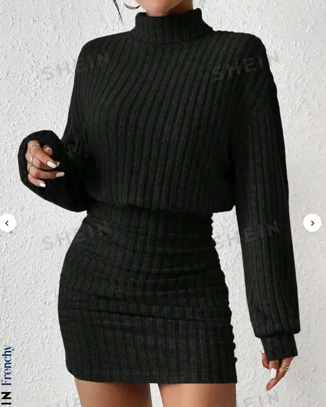 Thumbnail: Women's Ribbed Turtleneck Sweater Dress