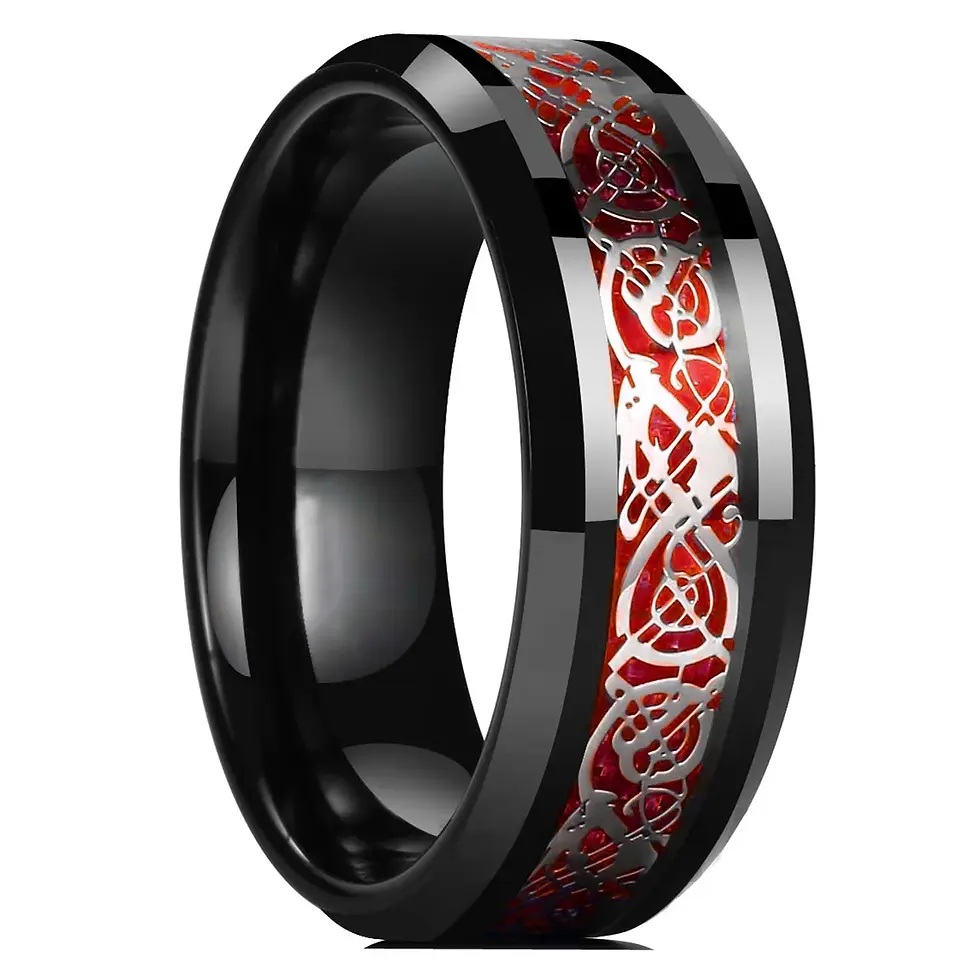 Thumbnail: 21 Colors 8mm Men's Stainless Steel Celtic Dragon Ring Inlay Red Green Black