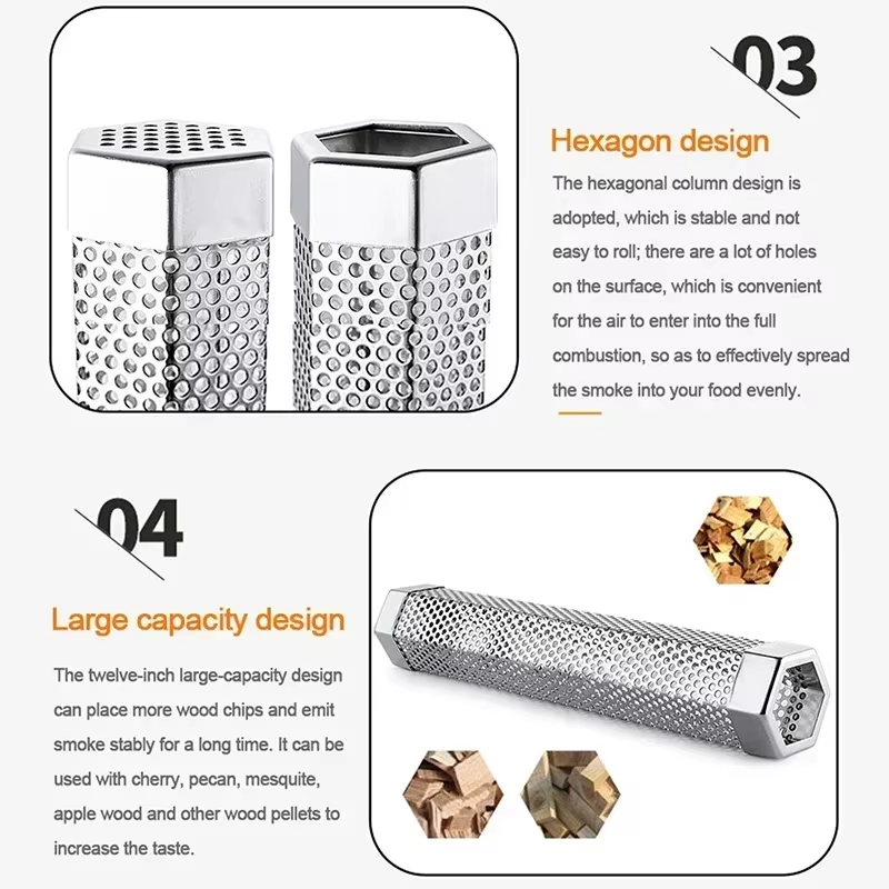 Thumbnail: 6/12 Inch BBQ Stainless Steel Smoker Grill Tube Perforated Mesh Filter Gadget Pe