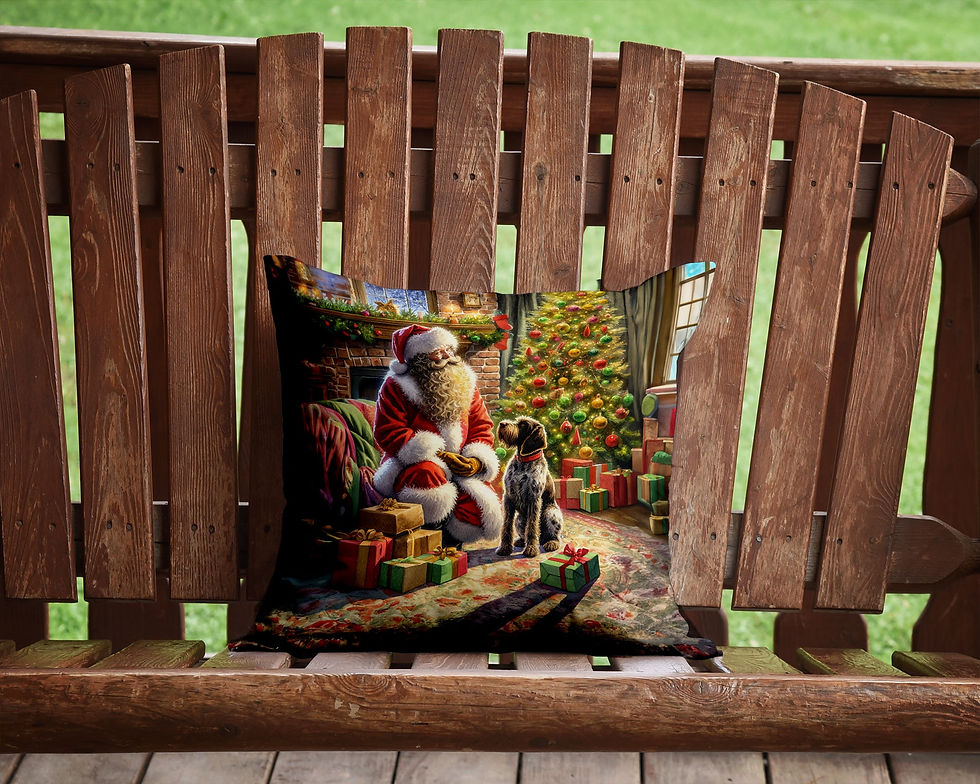 Thumbnail: Wirehaired Pointing Griffon and Santa Claus Throw Pillow