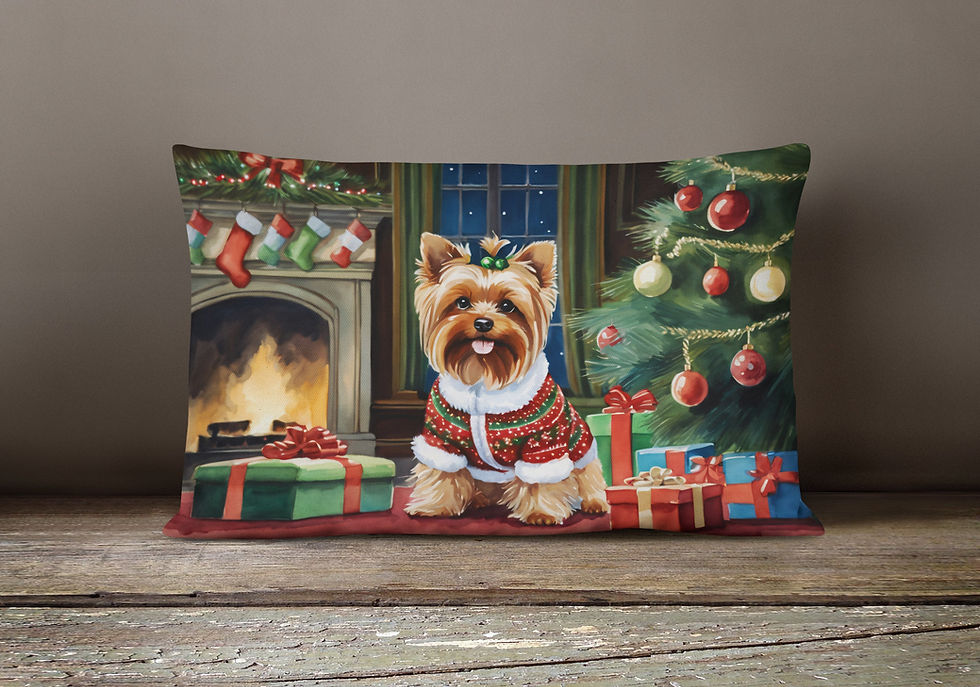 Thumbnail: Yorkshire Terrier Cozy Christmas Throw Pillow