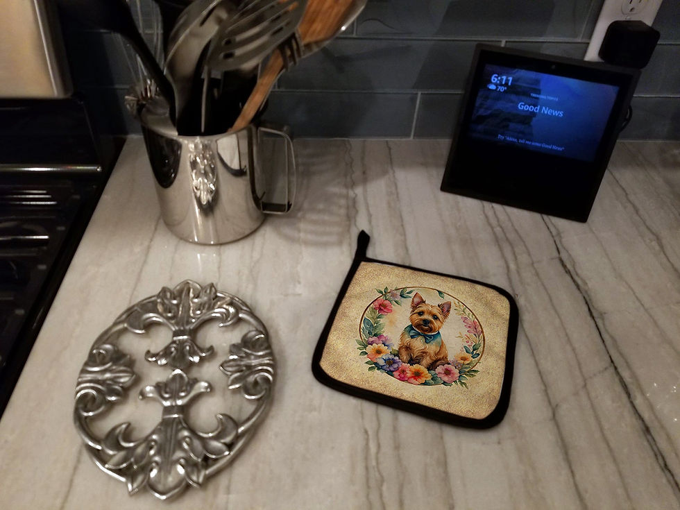 Thumbnail: Norwich Terrier and Flowers Pair of Pot Holders