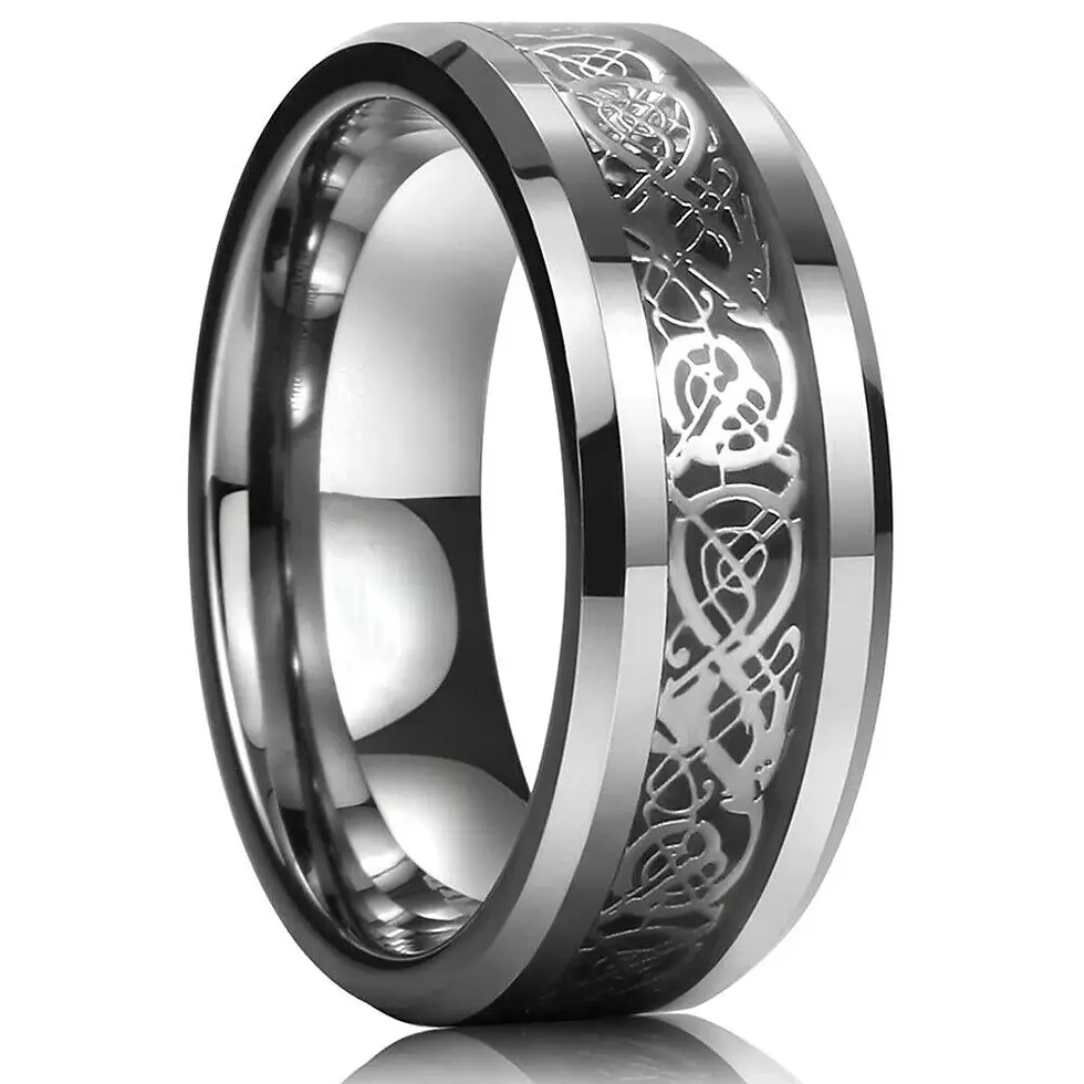 Thumbnail: 21 Colors 8mm Men's Stainless Steel Celtic Dragon Ring Inlay Red Green Black