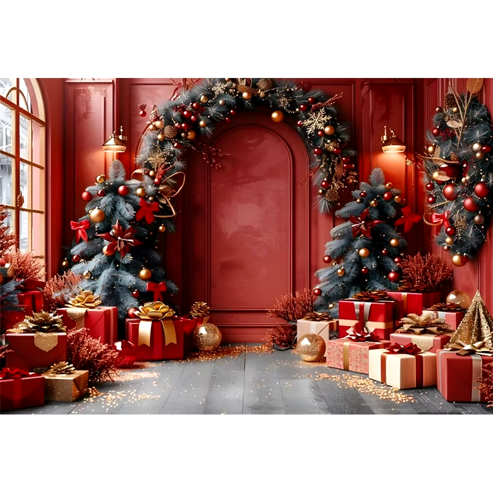 Thumbnail: Old Brick Fireplace Christmas Tree Gift Teddy Bear Baby Photo Backdrop Photograp