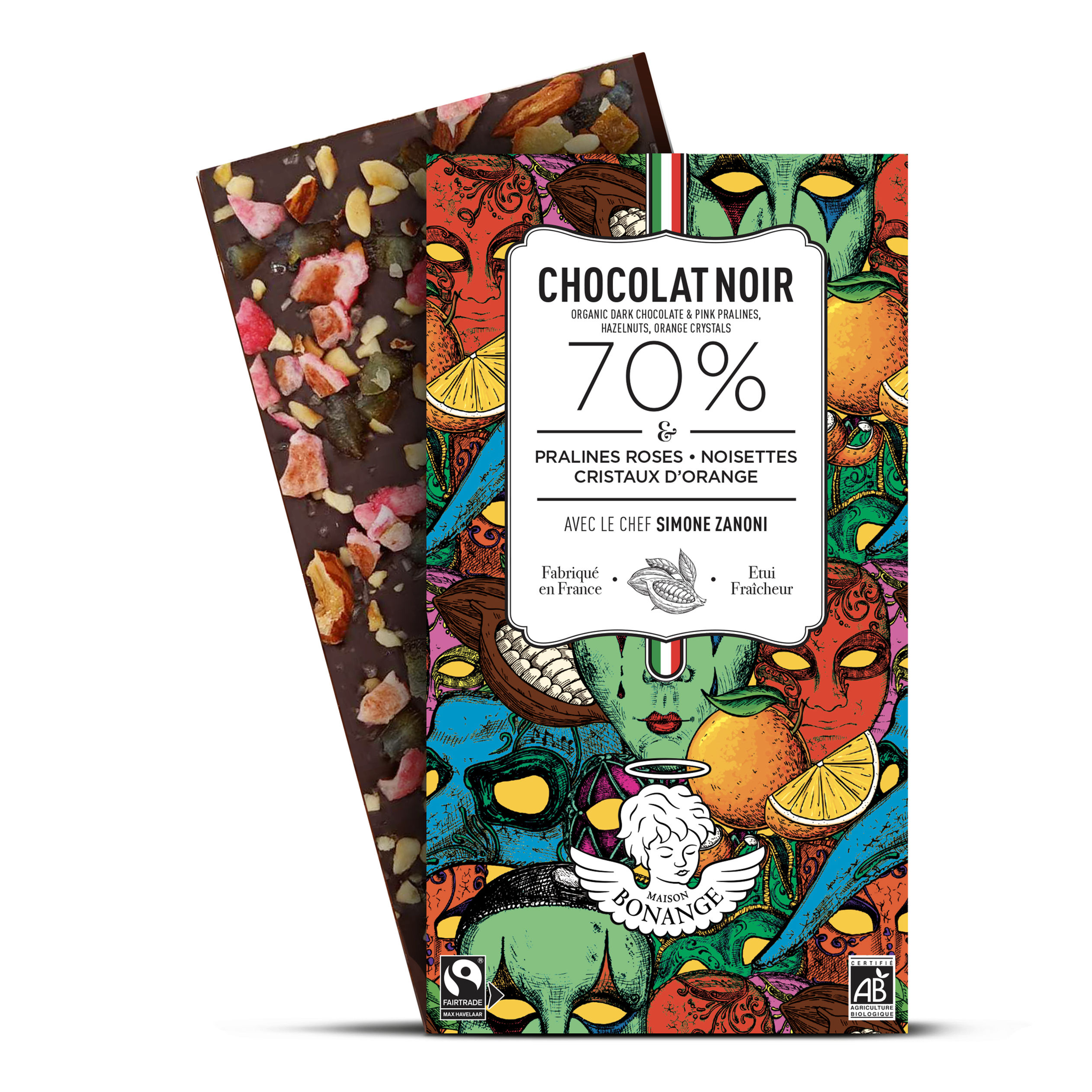 CARNEVALE DI VENEZIA - Noir 70% Cacao, Pralines Roses, Noisettes, Orange conf...