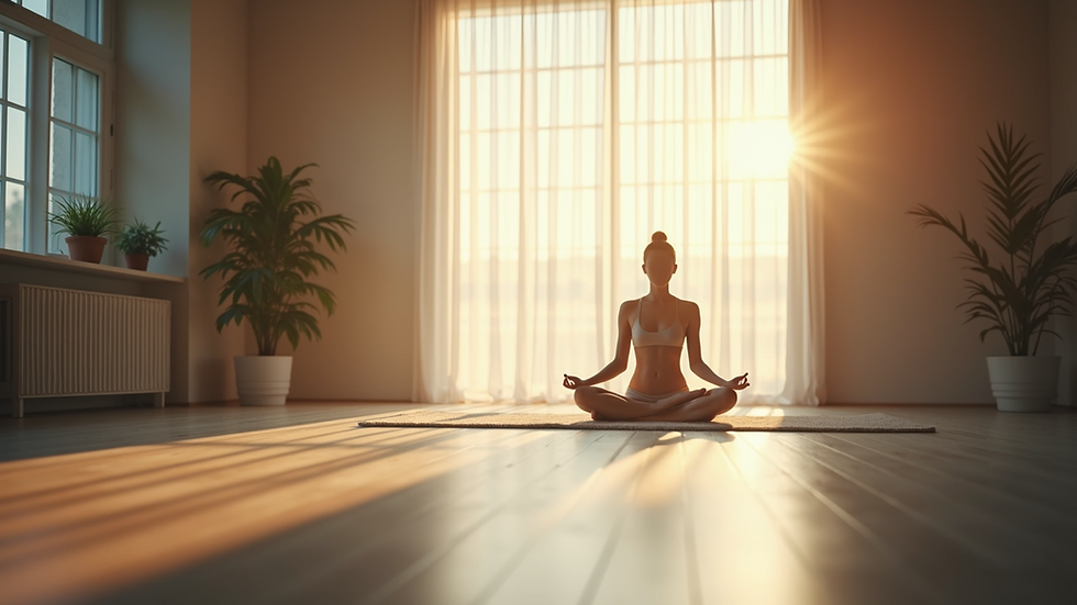 Eye-level view of tranquil meditation space with soft lighting