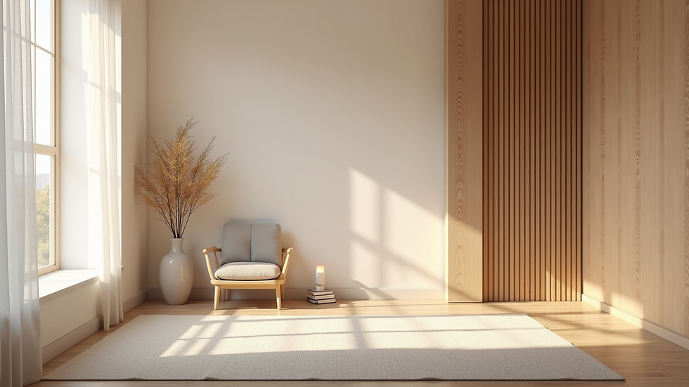 Close-up view of a serene meditation space with soft lighting and calming decor