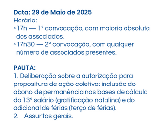 PARTICIPE DA ASSEMBLEIA GERAL EXTRAORDINÁRIA DA ASMIP 29-05-2025.