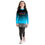 Thumbnail: Front view of a girl wearing a black and blue rash guard designed with Biblical inscription taking a step