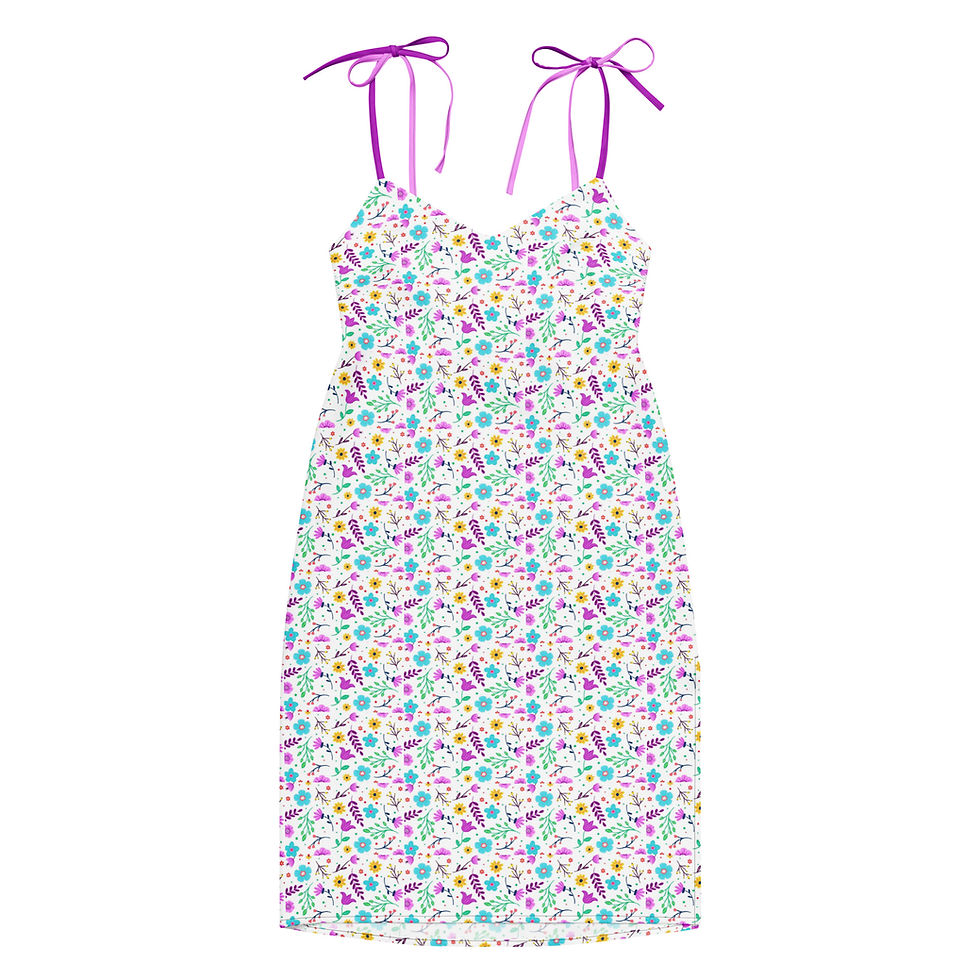 Thumbnail: Front view of an elegant slip dress with a built-in bra designed with multiple flowers