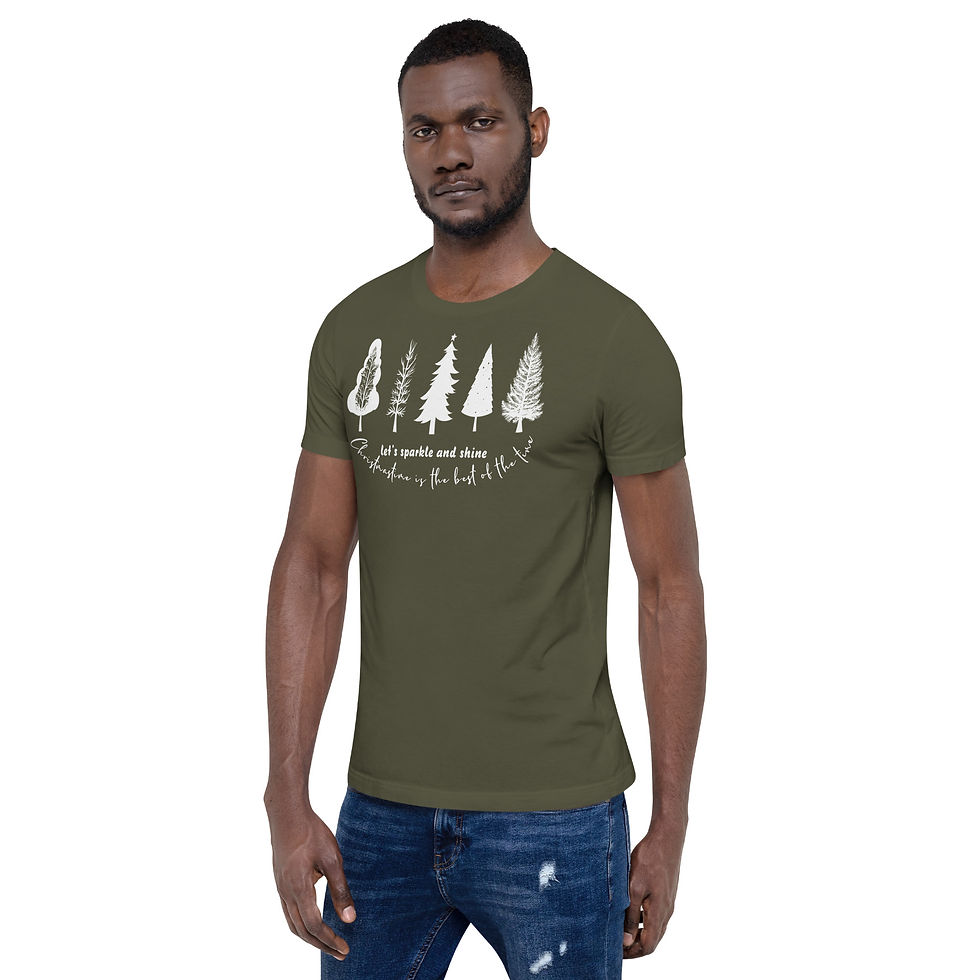 Thumbnail: Front view of a man wearing military green Christmas Tree T-shirt for sale online