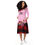 Thumbnail: Front view of a lady wearing a midi dress designed with pink background, red and black check patterns on sale in online shop