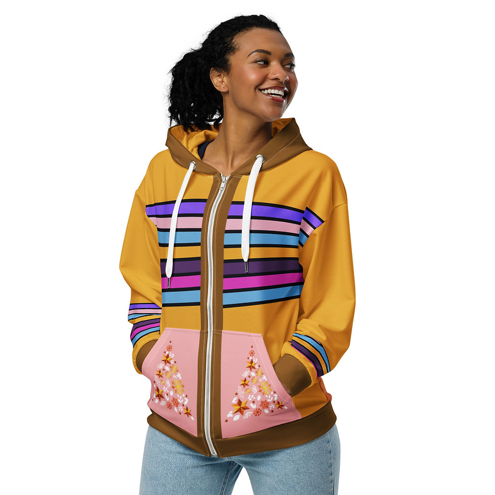 Front view of a lady wearing a custom design unisex zip-up hoodie crafted for Christmas on sale at gracefultshirts.com