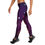 Thumbnail: Left view of a lady taking steps and wearing purple Christmas workout leggings with feliz navidad inscription