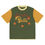 Thumbnail: Front view of a medium size military green Christmas knitted short-sleeve T-shirt with Jingle bells inscription