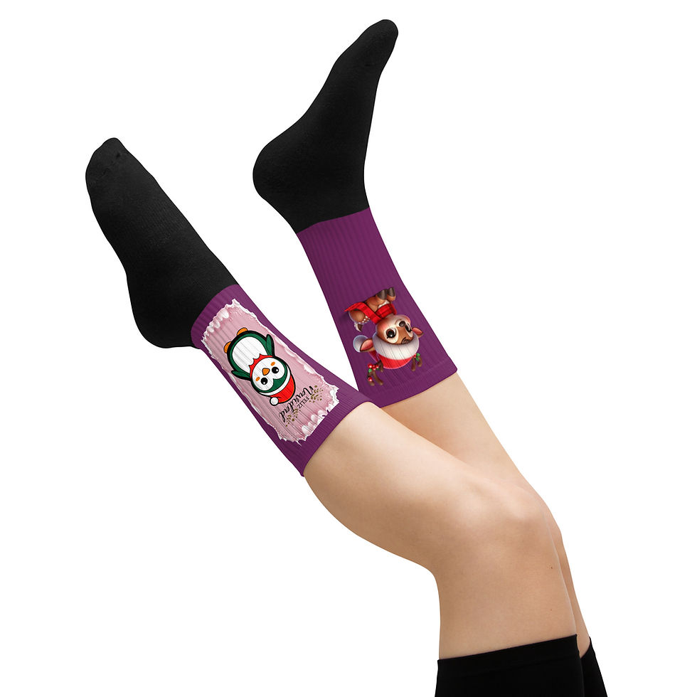 Thumbnail: Raised female legs in brown Christmas stockings for sale online