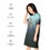 Thumbnail: Left-side view of a lady dressed in sky-blue and black T-Shirt Dress designed with Biblical inscriptions holding her hair