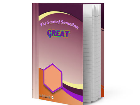 Vibrant notebook cover with motivational text "The Start of Something Great"