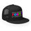 Thumbnail: Front-left view of a black unisex trucker cap designed with the inscription 'POSITIVE" on display in an online store