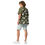 Thumbnail: Back view of a man wearing a unisex button-up shirt design with flowers on army green  background