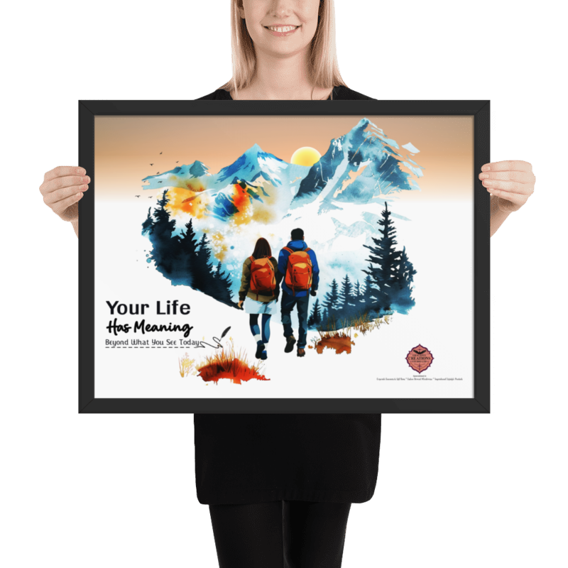 Thumbnail: A woman holding a black frame 18 x 18 inches inspirational wall art available for sale online at gracefultshirts.com