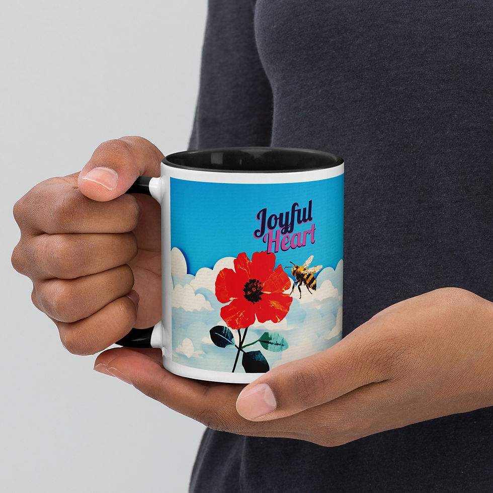 Thumbnail: Front view of 11oz custom designed ceramic mug with black color inside and Biblical inscription held by the handle