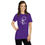 Thumbnail: Front view of a lady wearing a purple t-Shirt custom made with Biblical inscription for sale online with a hand on her waist