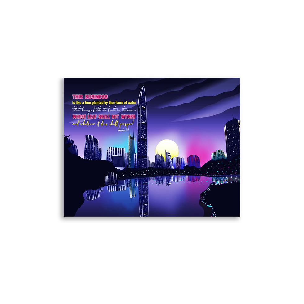 Thumbnail: A motivational 14 x 14 inch wall art  designed with skyscrapers on sunrise and twilight-blue background