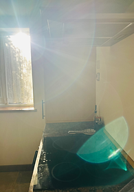 sun pouring into the kitchen