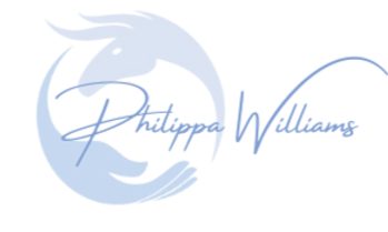 Philippa Williams logo depicting global presence, healing hands and horses for the integration of services offered