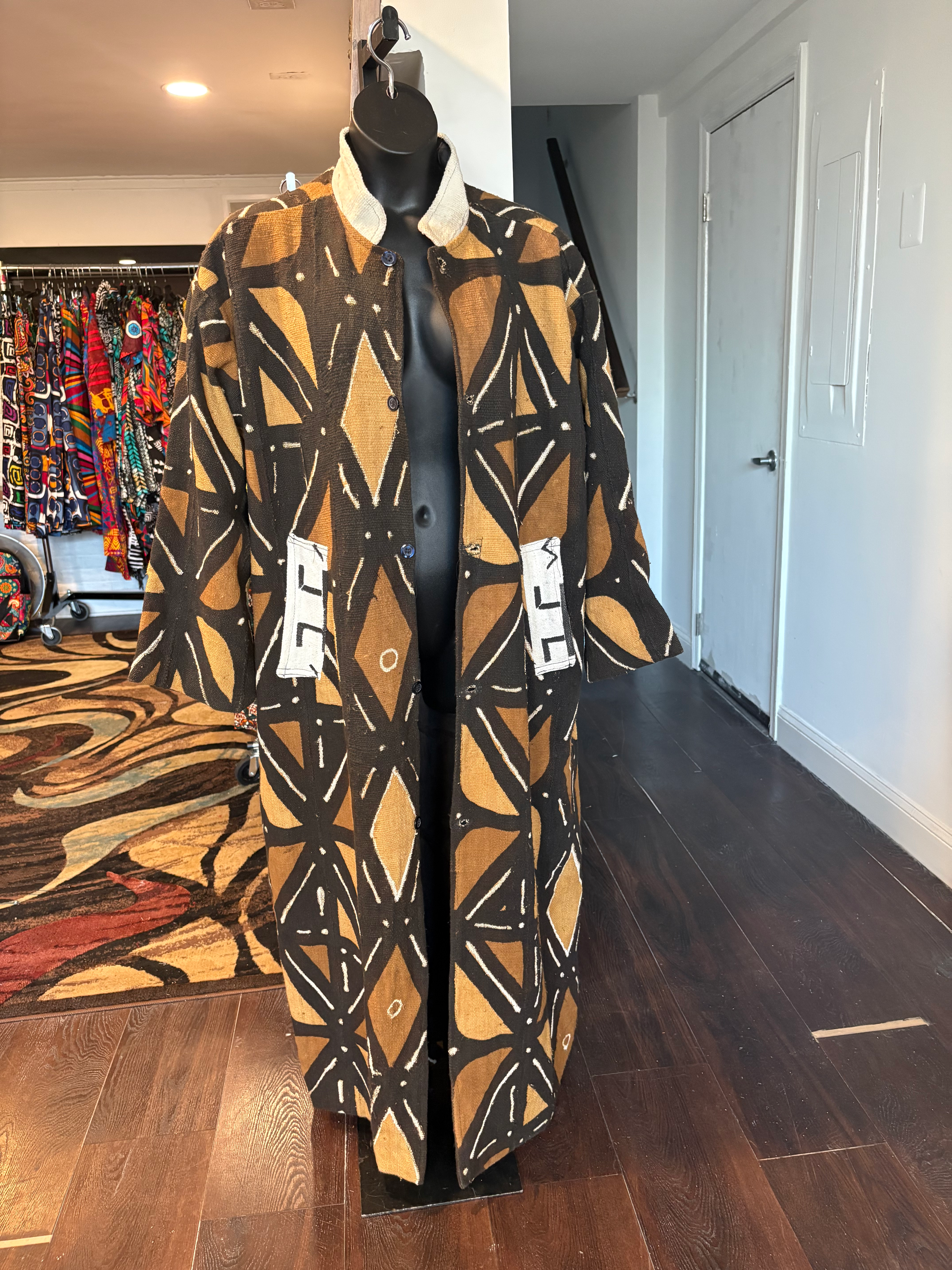 Mud cloth trench coat 