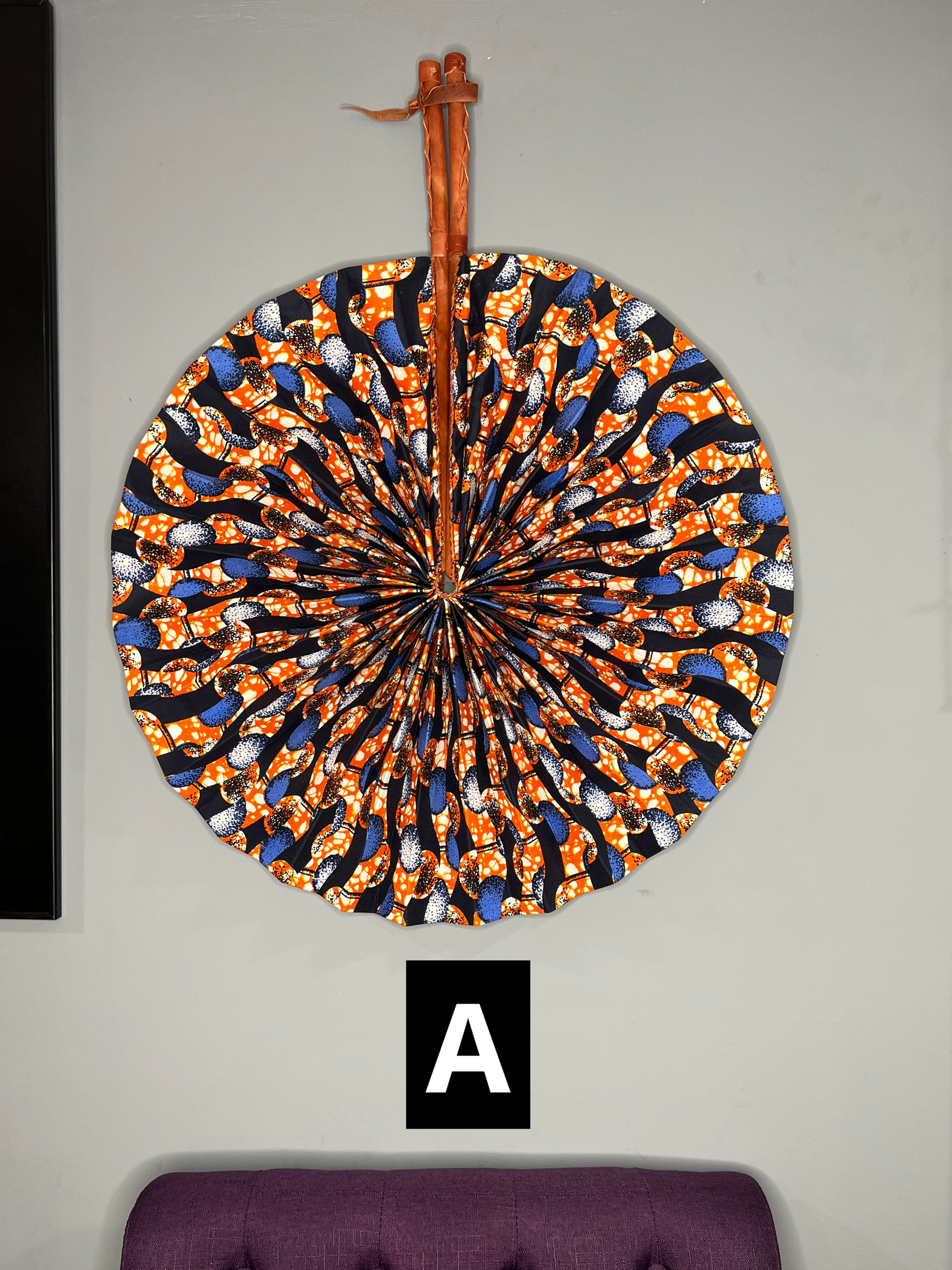 Handmade fabric & leather fan (X-large size) 