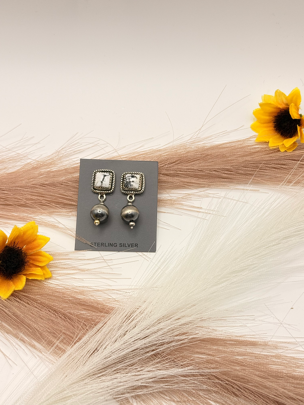 Thumbnail: White Buffalo Stud with Sterling Silver Pearl Earring