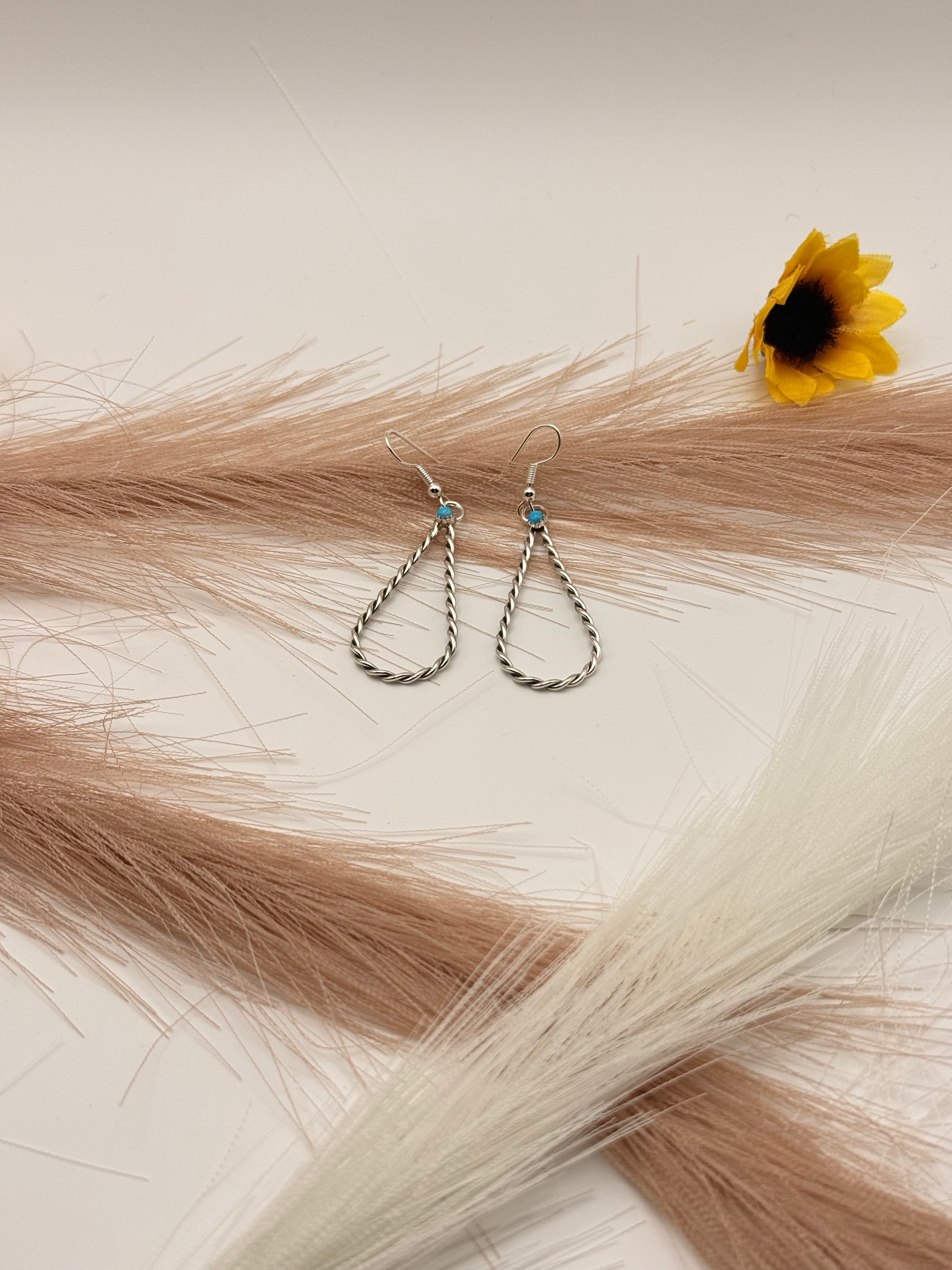 Twisted Rope with small Turquoise Piece Earring