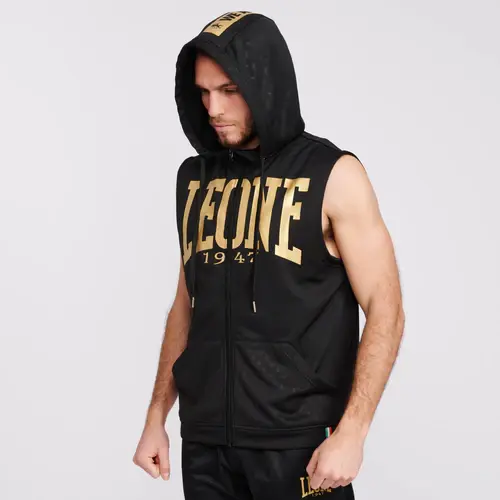 Leone Hoody Ärmellps schwarz/gold vorne seitlich