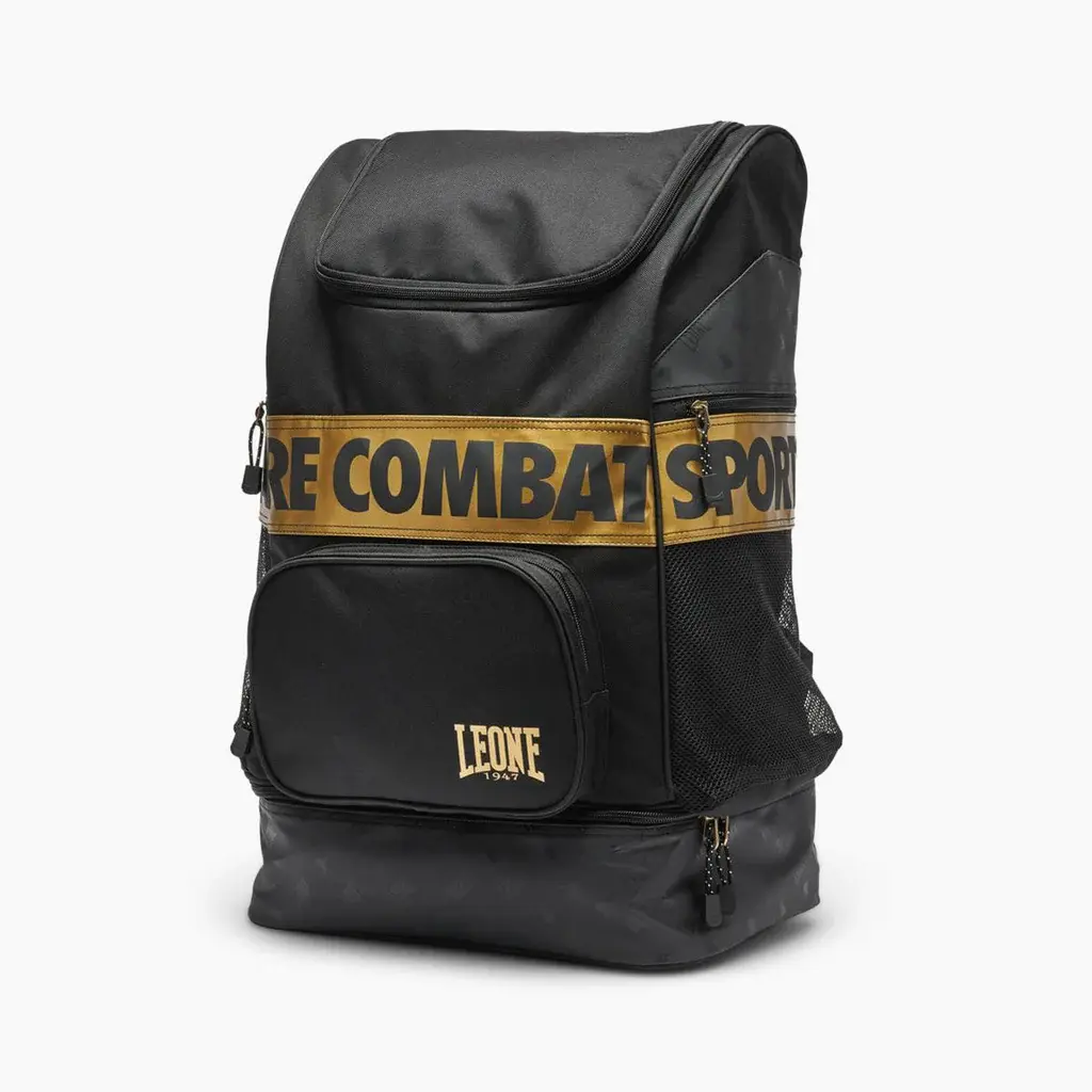 Leone Rucksack schwarz/gold seitlich vorne